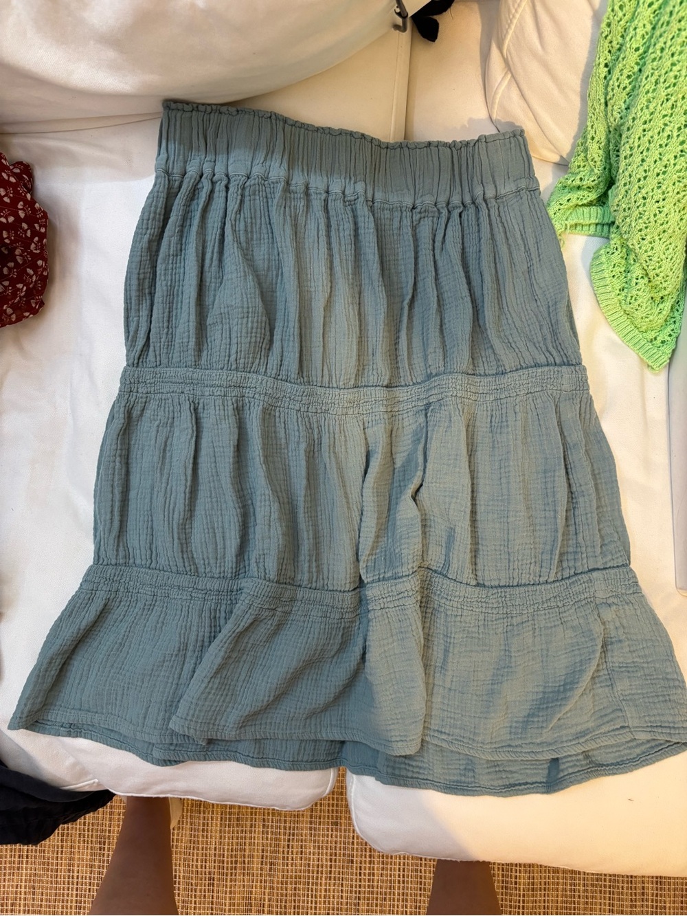Tiered A-Line Midi Skirt in Dusty Teal